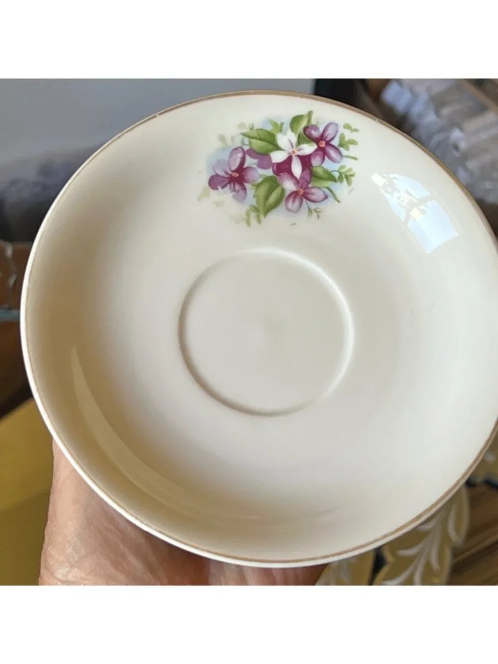 Saucer Violets Porcelain Gold Rim 5.5